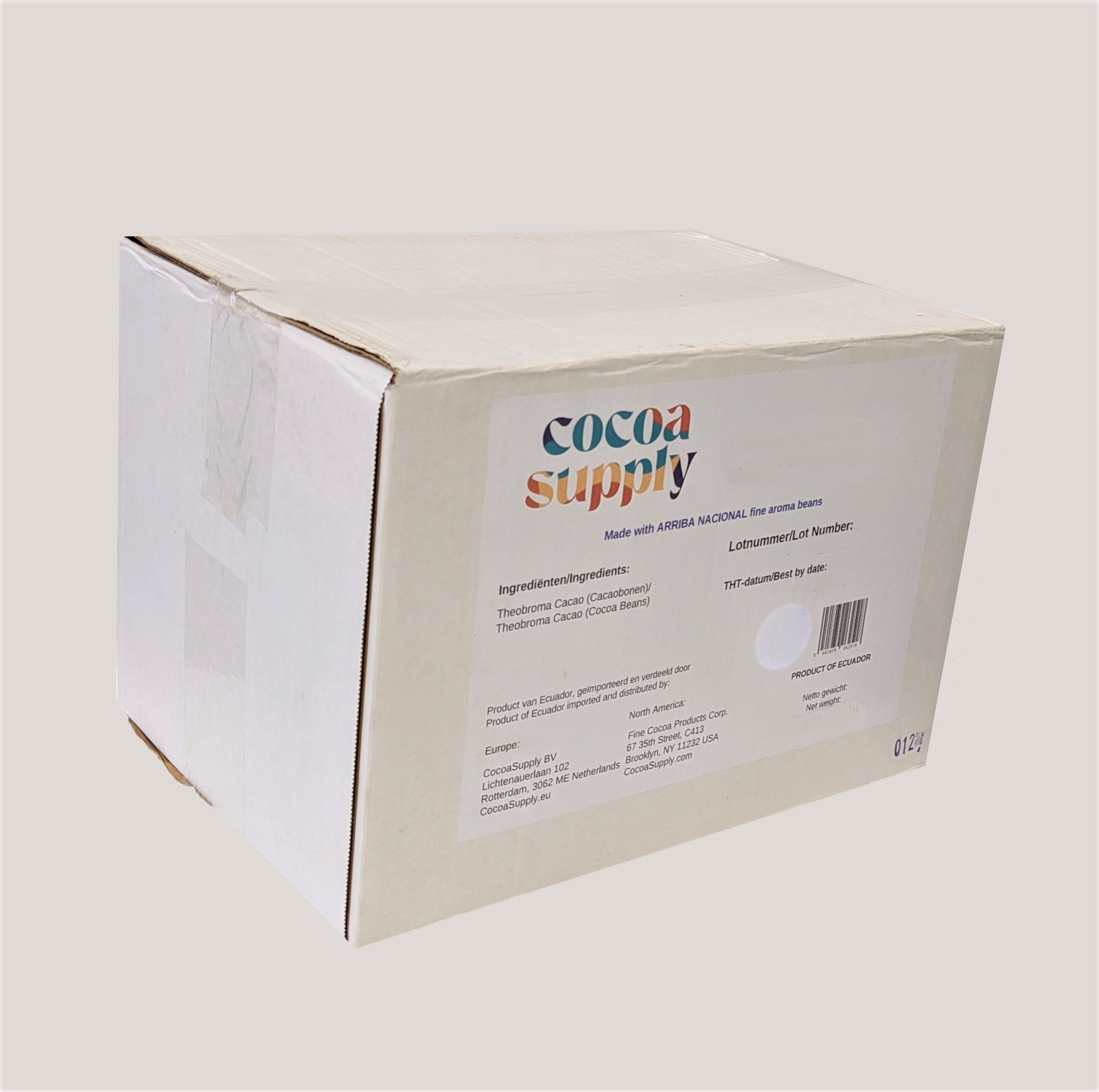 white cocoa supply brand box